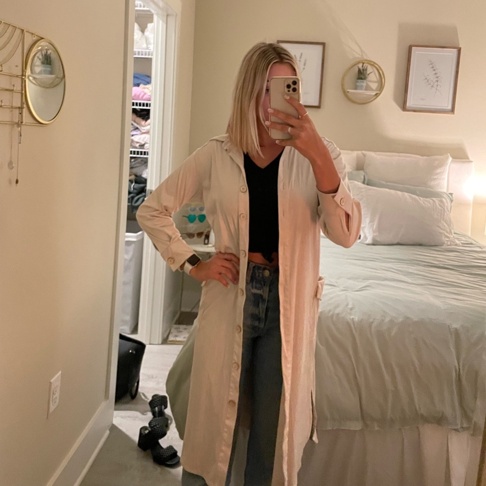 Zara Suede Outerwear Cardigan Trench Beige